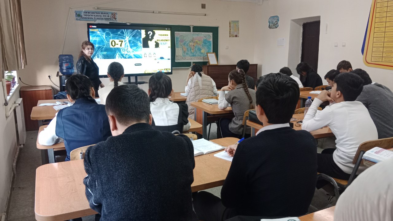 UrDu huzuridagi fizika, matematika va informatika fanlariga ixtisoslashtirilgan maktab psixologi Roʻzmetova.Ch tomonidan 8-A sinf oʻquvchilari oʻrtasida " shaxs xususiyatlarini aniqlash" metodikasi oʻtkazildi